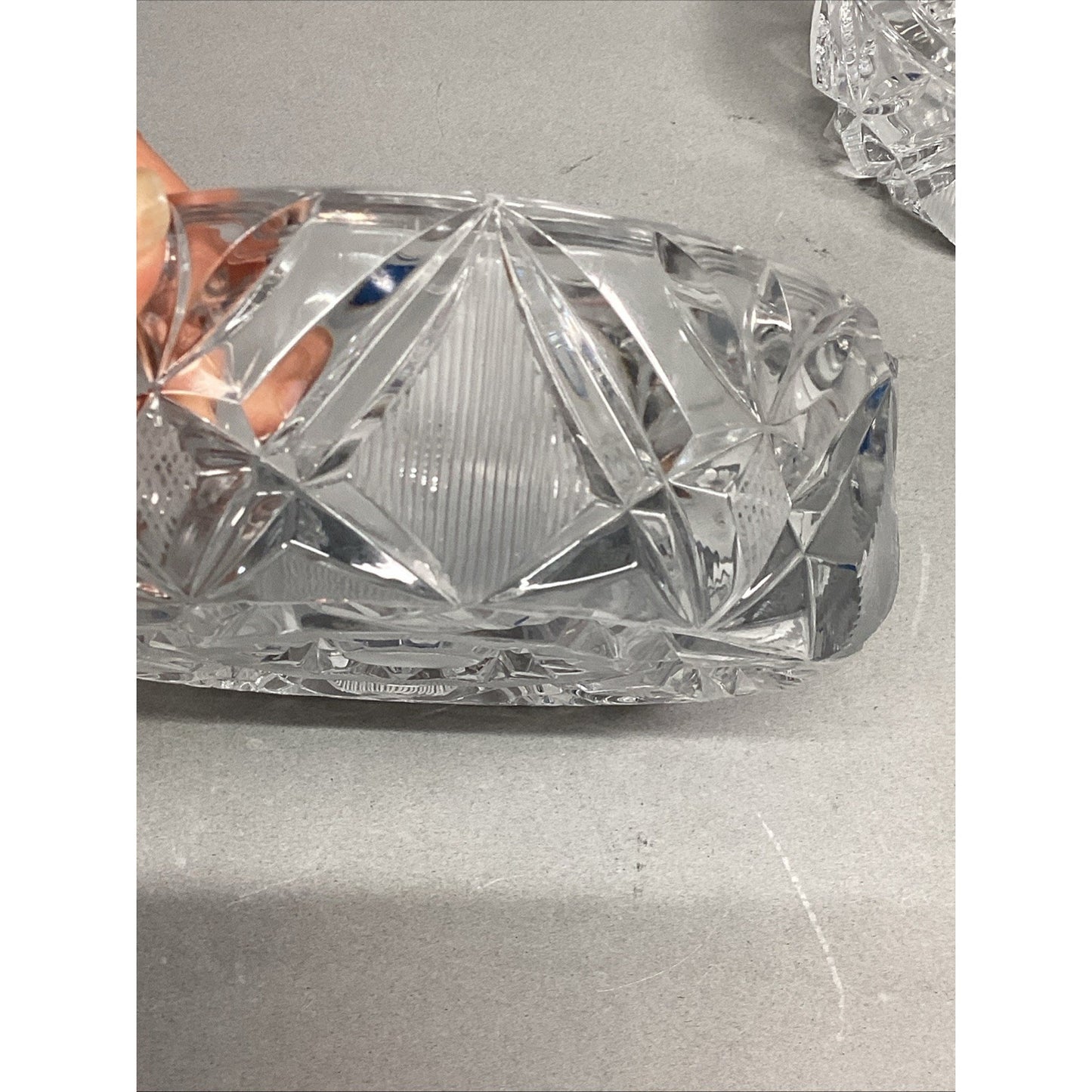 Set Of 2 Vintage Large Heavy Cut Glass Crystal Ashtrays - 6”D