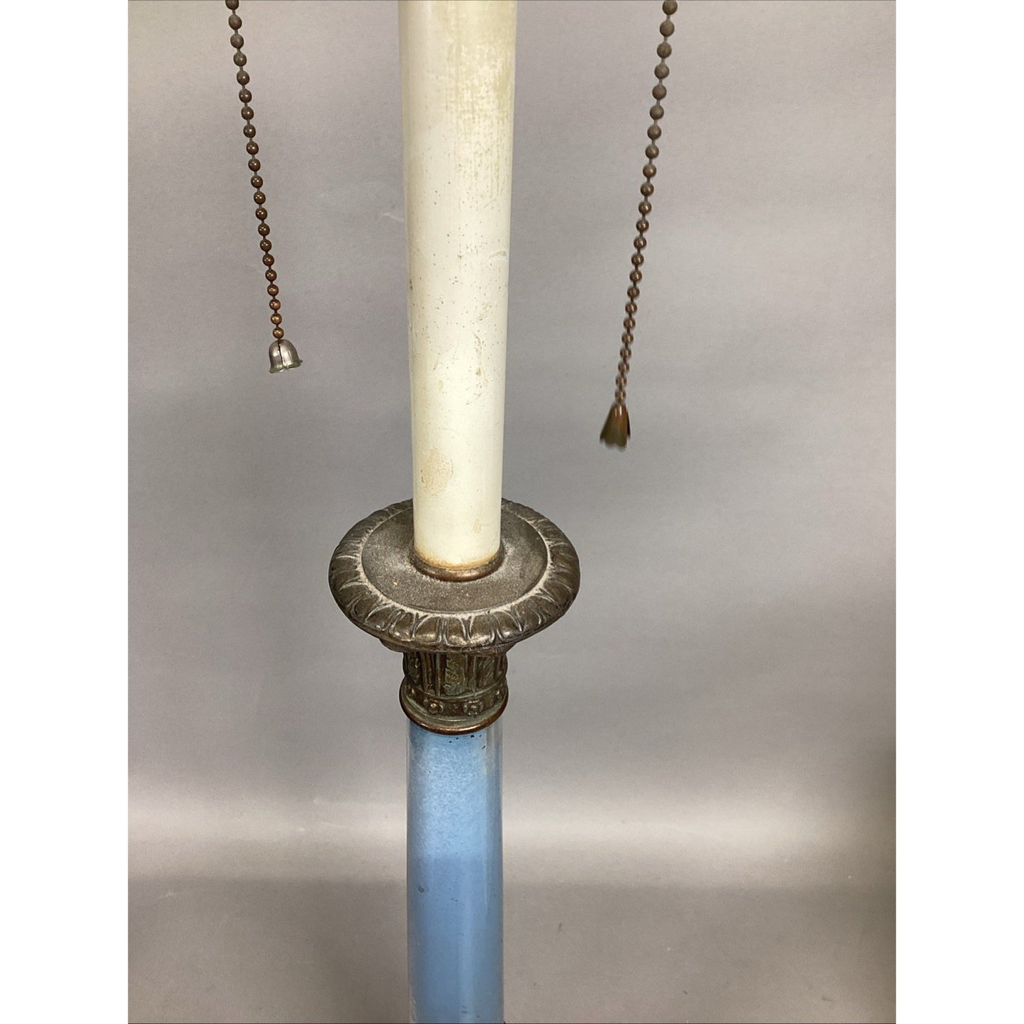 Vintage Mid Century Blue Glass & Bronze Table Lamp - 30”H