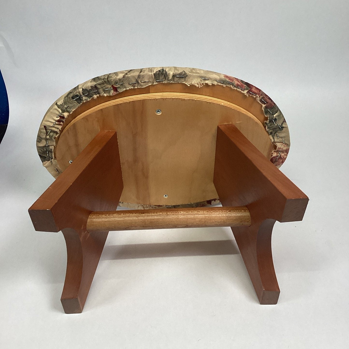 Vintage Floral Footstool Ottoman With Wooden Legs - 14x10.5x9”