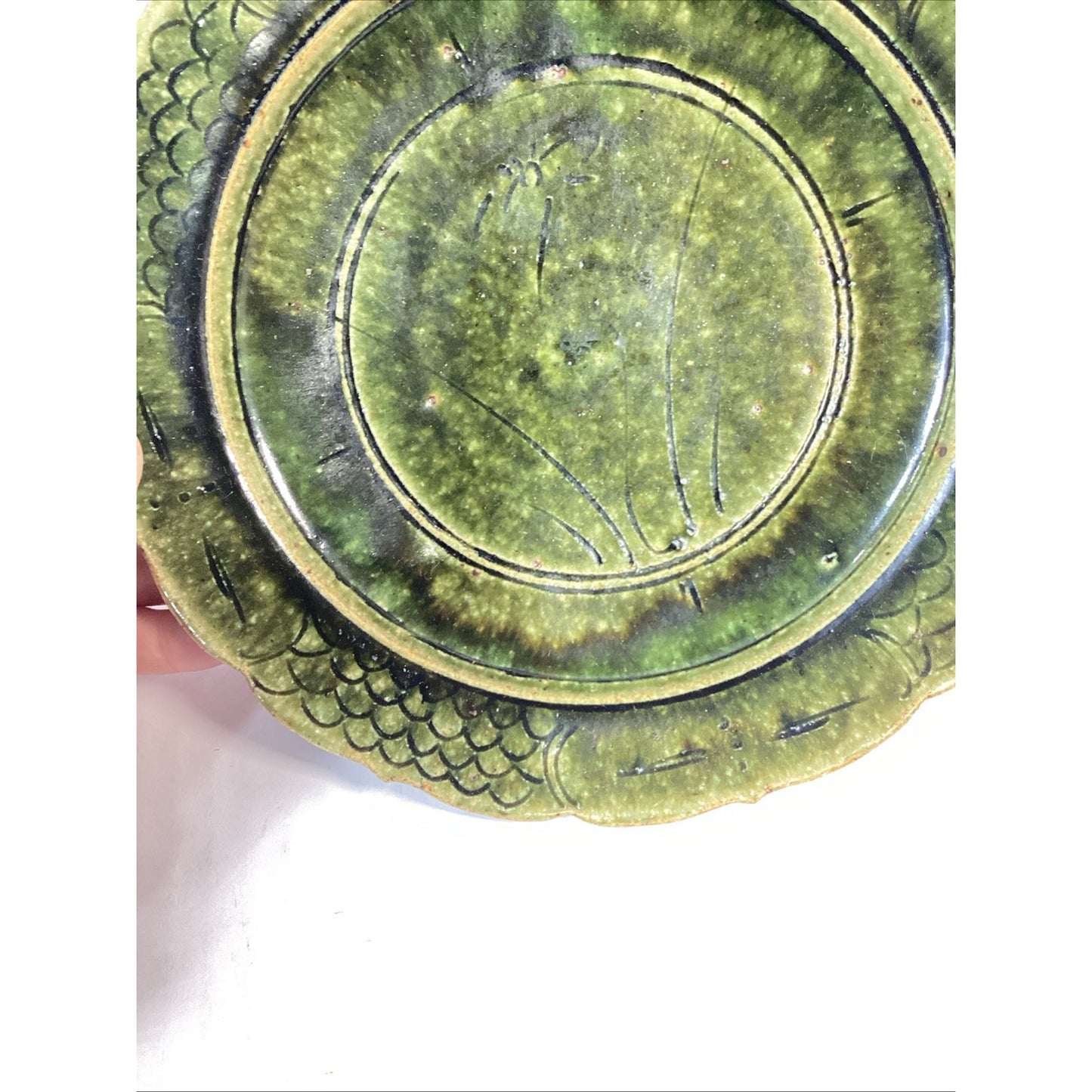 Handmade Hand Painted Dark Green Soup Salad Bowls - 8.25”D