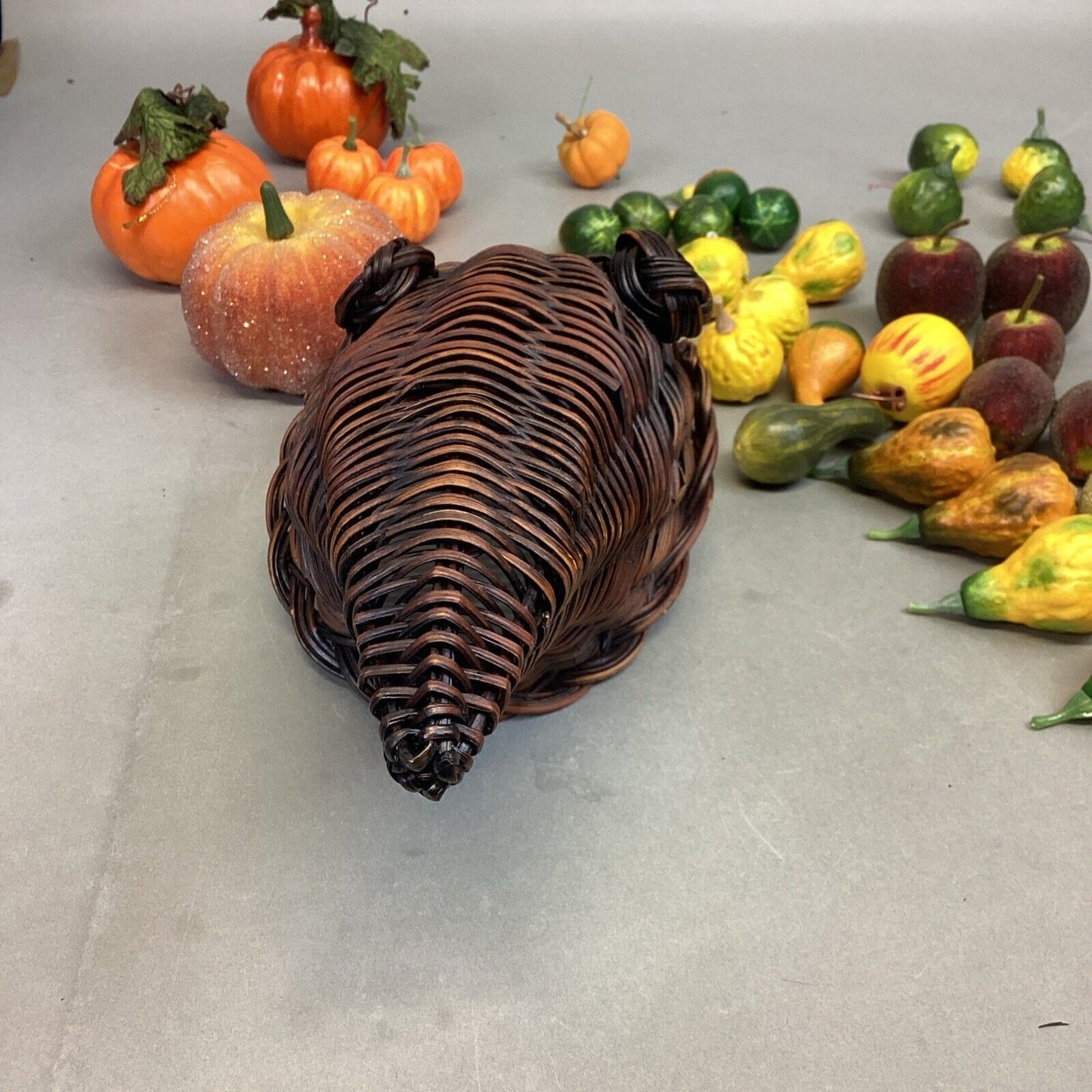 Wicker Vintage Cornucopia Horn Of Plenty Filled W/ 77 Fruits/Veggies/Pumpkins