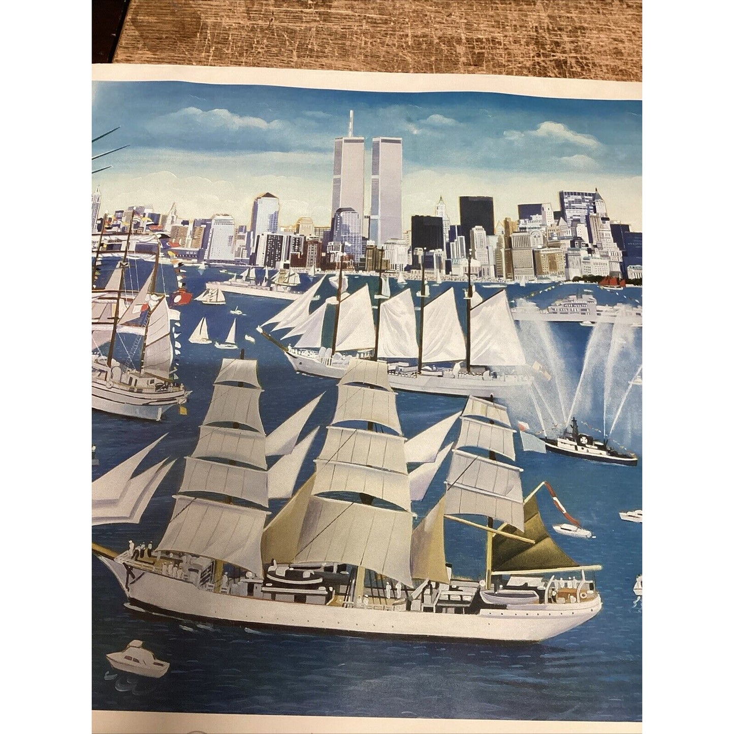 Statue Of Liberty New York Poster W/ Ships & World Trade Center - 36x24”