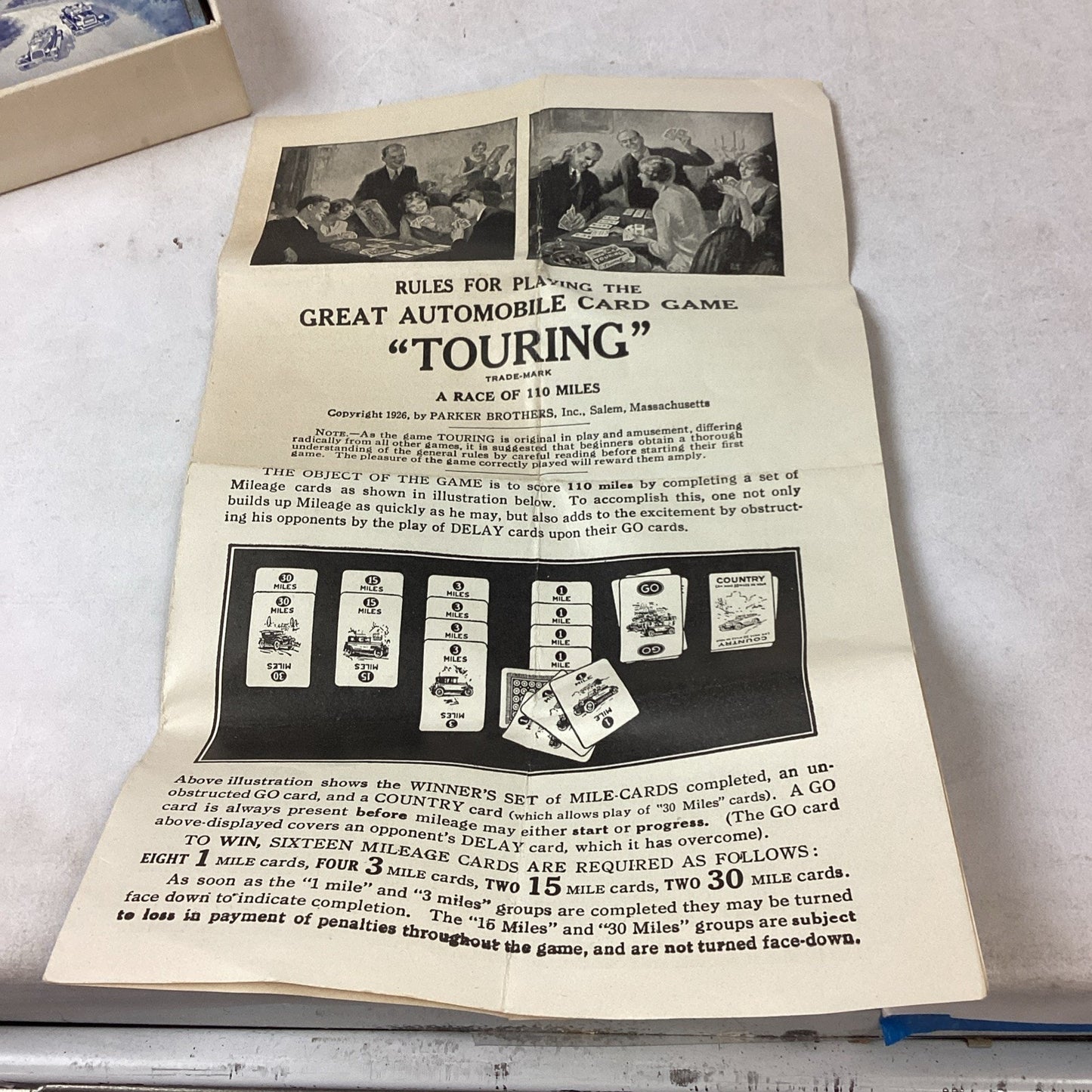 1926 VTG Parker Brothers Touring Card Game Original Box & 2 Instruction Books