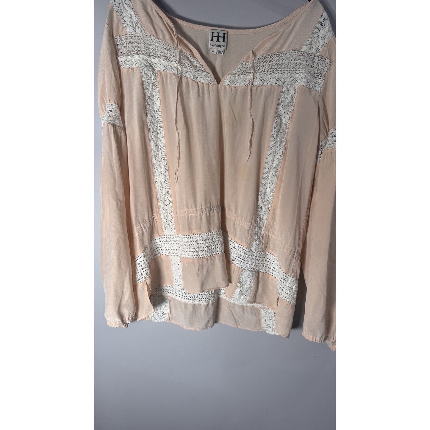 Haute Hippie Peach And Lace Blouse Shirt Size M