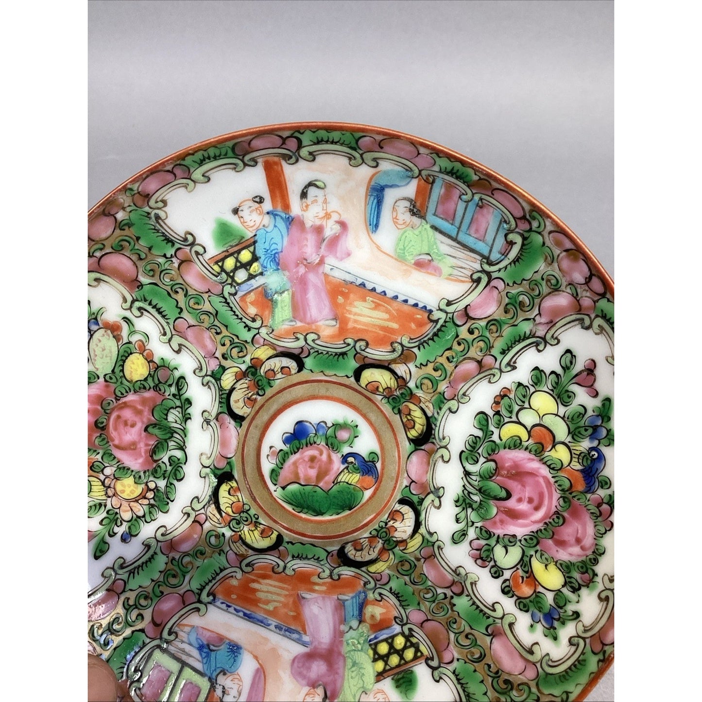 Antique 1920's Chinese Familie Rose Medallion Teacup And Saucer