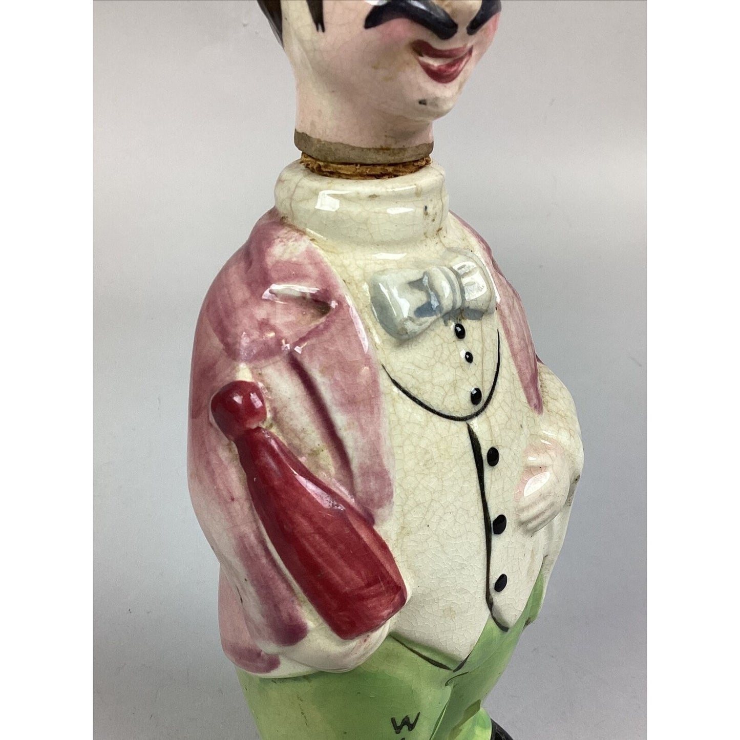 Vintage 1950’s Porcelain Waiter Man Whisky Wine Decanter - 9”