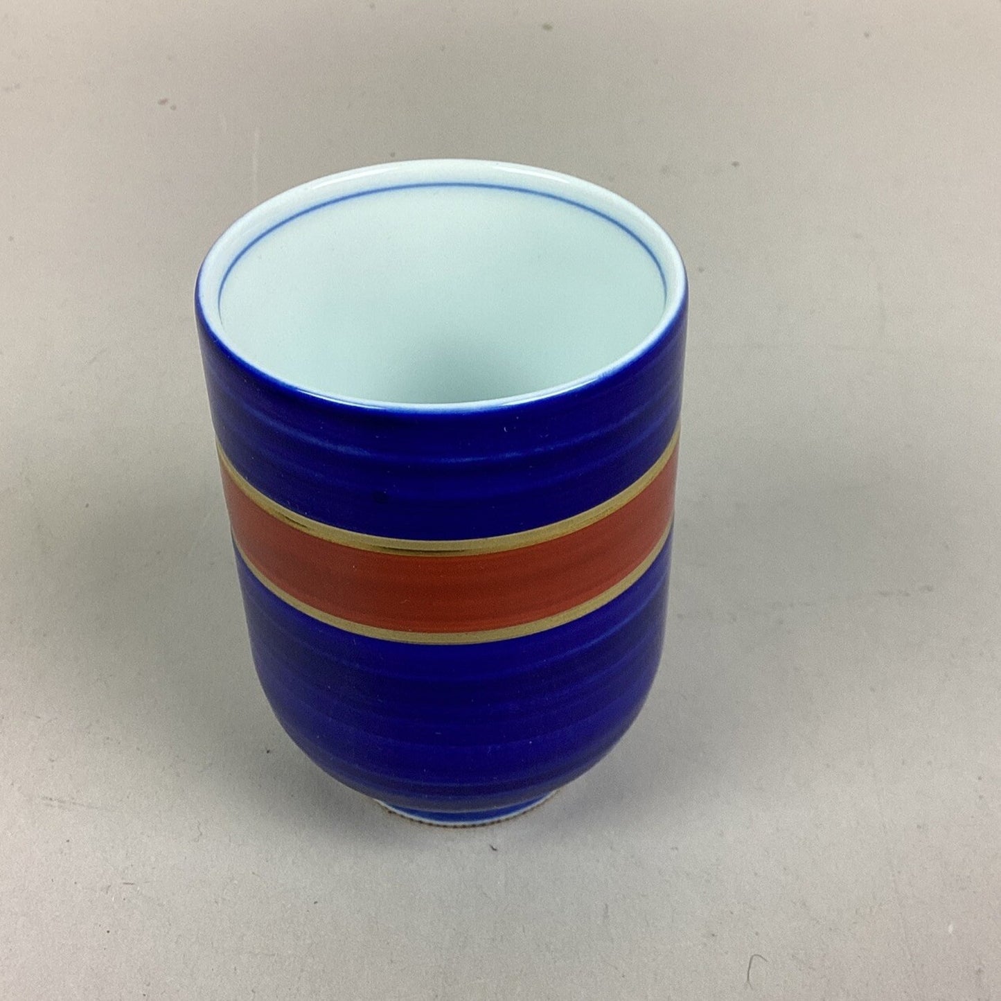 Set Of 2 Kotubuki Japanese Blue Striped Cups & 1 Black Gold Cup