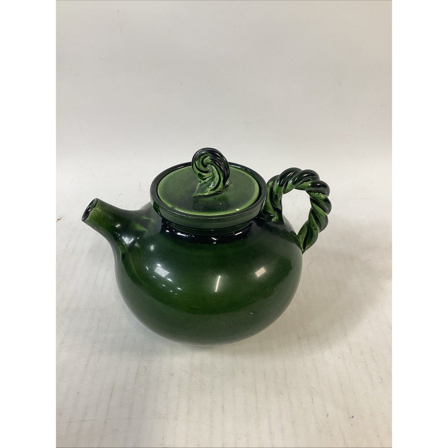 Hand Painted Dark Green Pottery Teapot With Lid