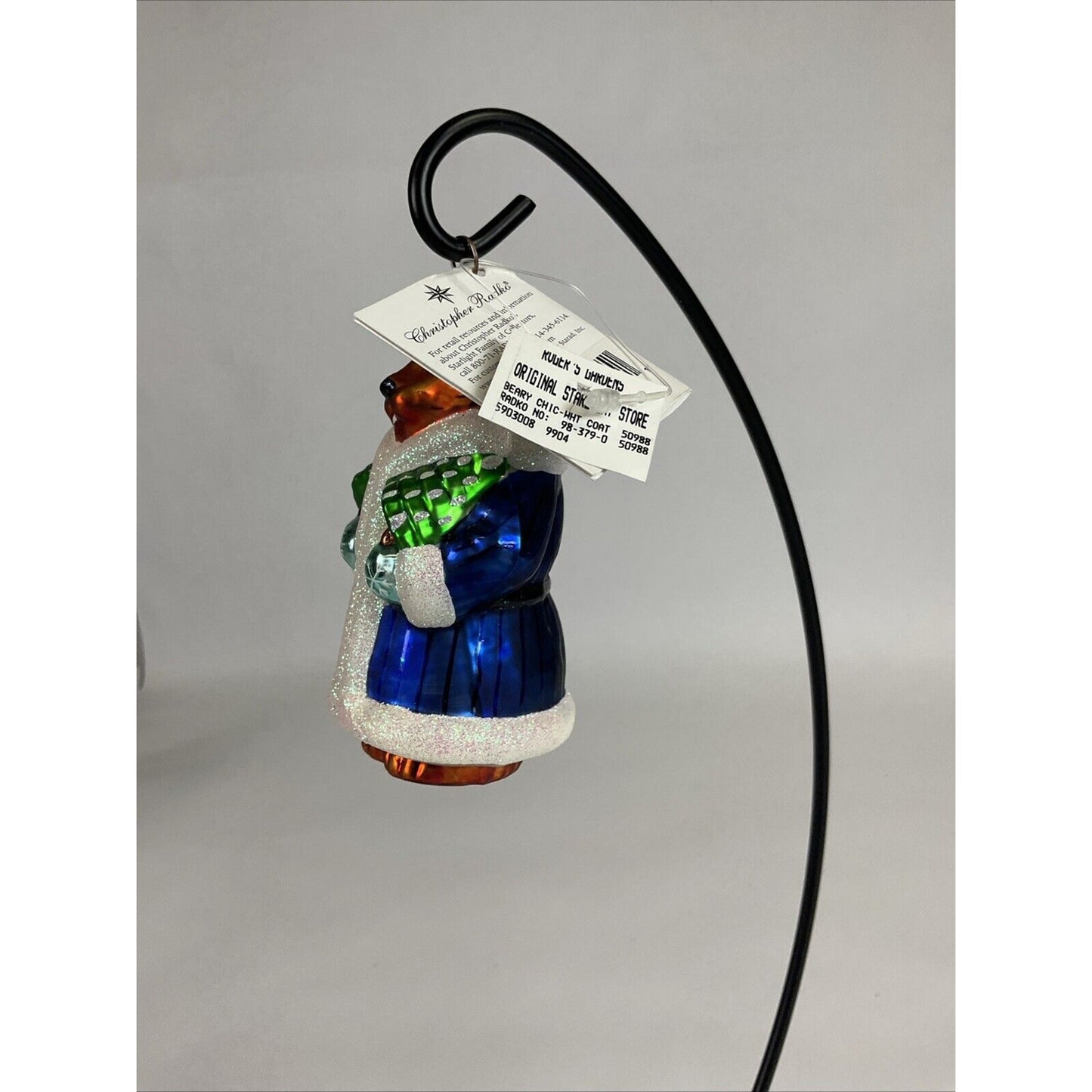 Christopher Radko Beary Chic Glass Bear Christmas Ornament