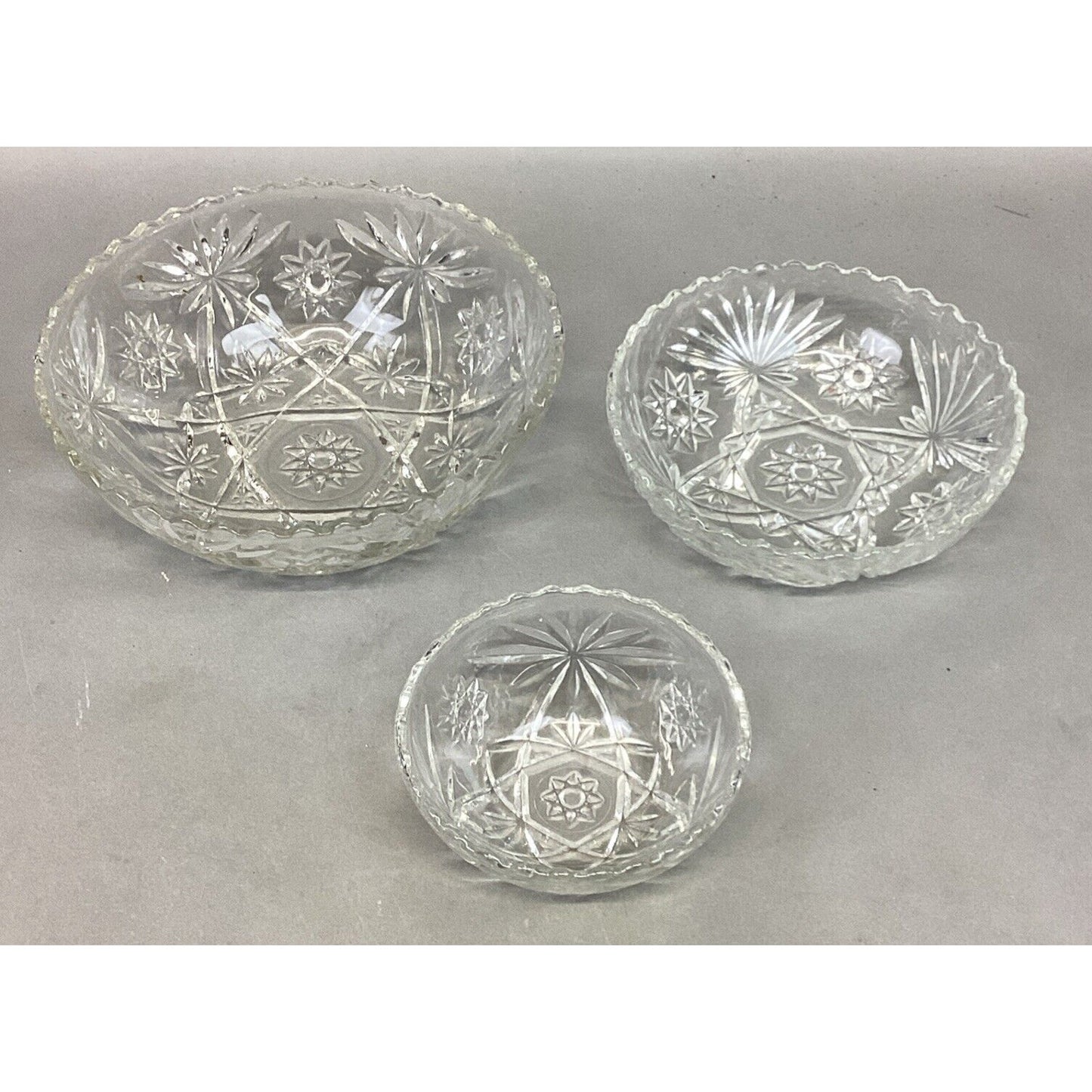 Set Of 3 Vintage Anchor Hocking Glass Star Of David Bowls