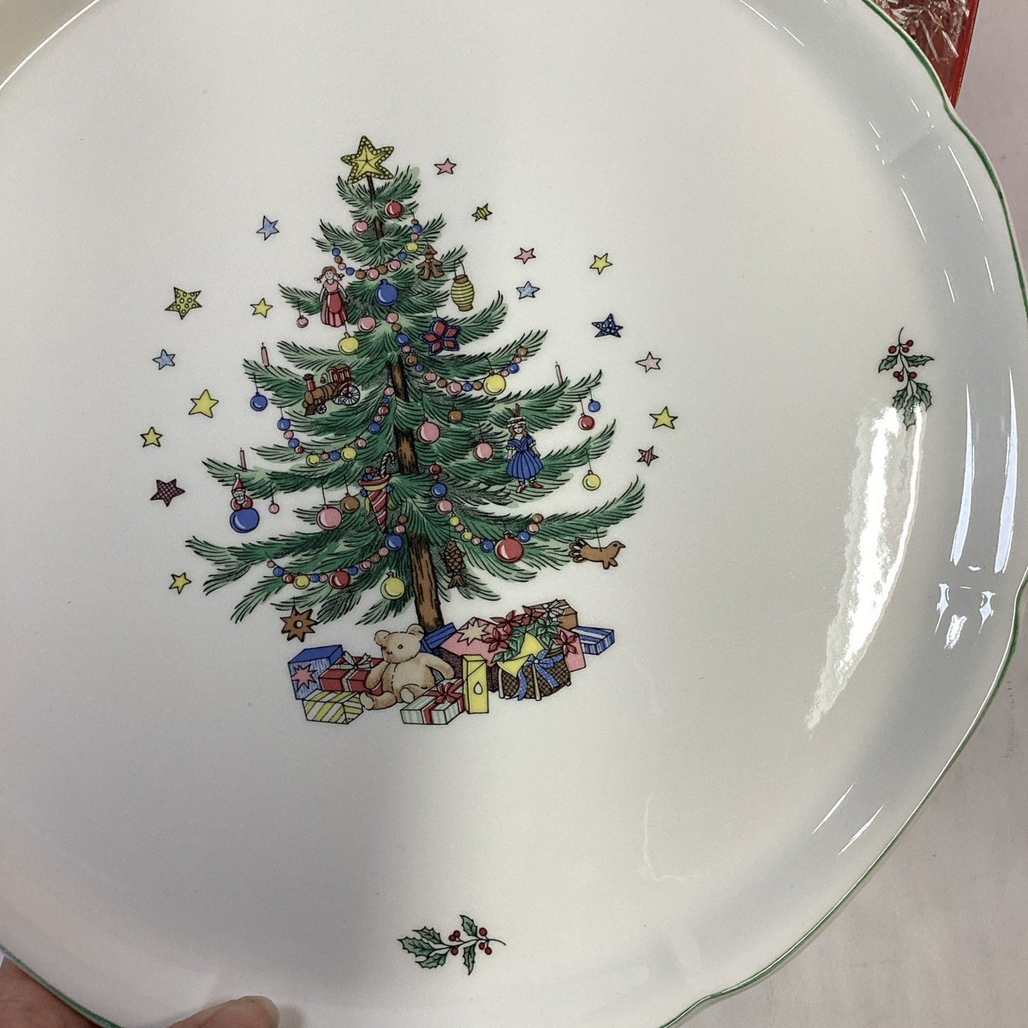 Vintage 1980's Nikko Japan Happy Holidays Christmas Tree Pedestal Cake Plate