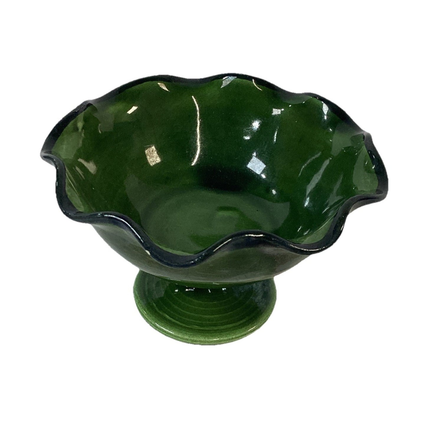 Vintage Hand Painted Dark Green Compote Candy Dish