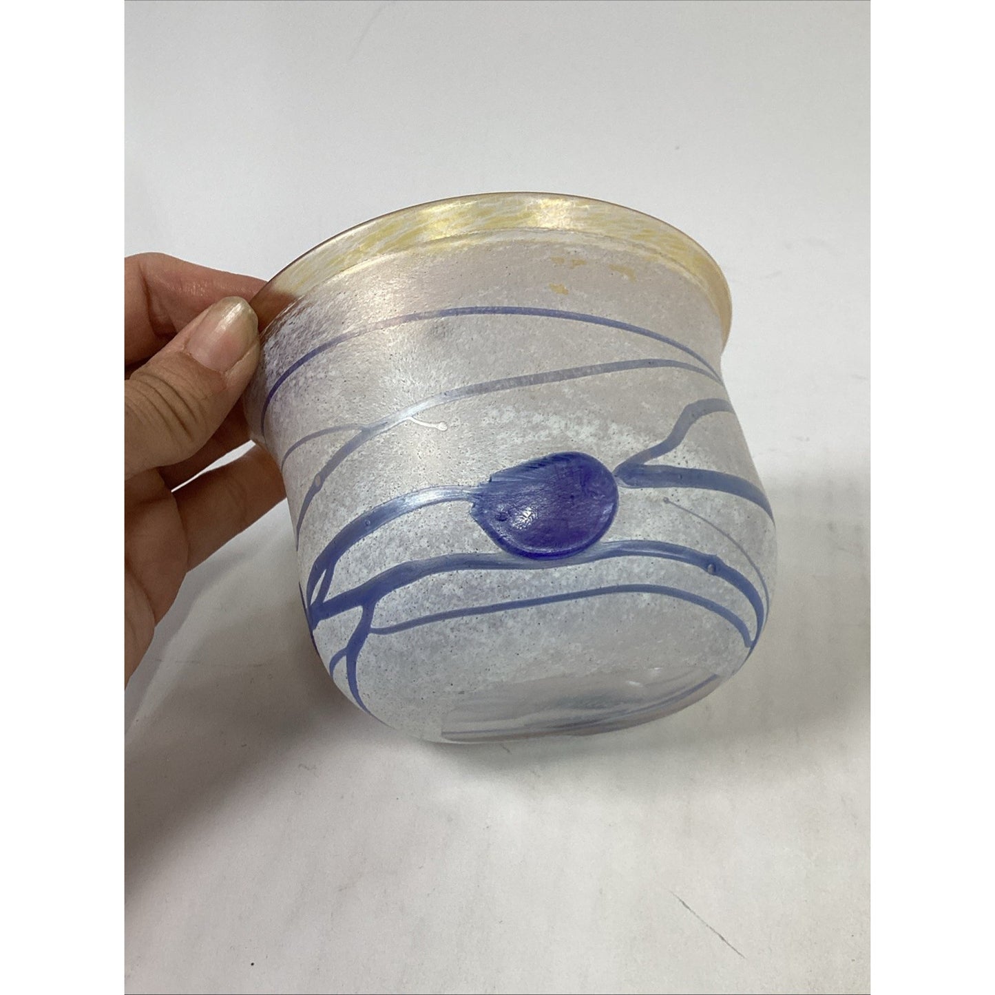 KOSTA BODA Signed Bertil Vallien BLUE GALAXY Sweden #58016 Glass Oval Bowl Vase
