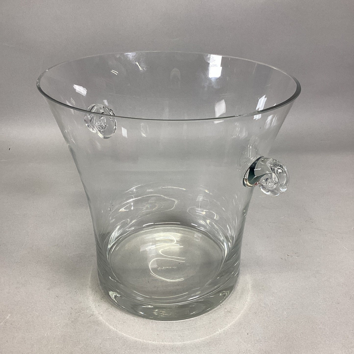 Vintage Clear Glass Ice Bucket w/ Hand Blown Handles - 8.5”Hx8 7/8”D