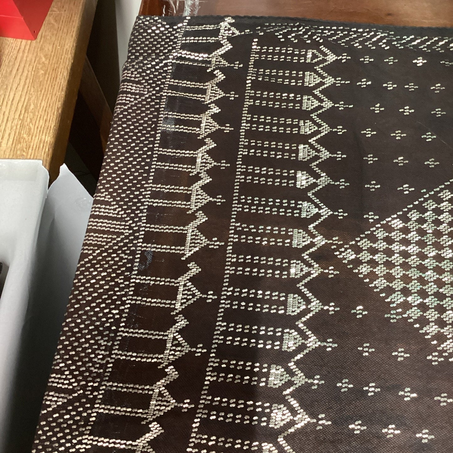 Black Silver Sequin-Like Table Runner Or Table Cloth - 90x27” Diamonds/Camels