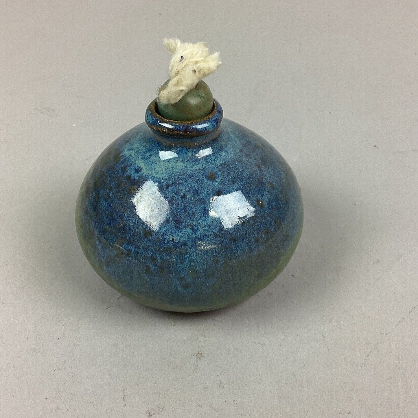 Pottery Oil Lamp With Wick - 4”H