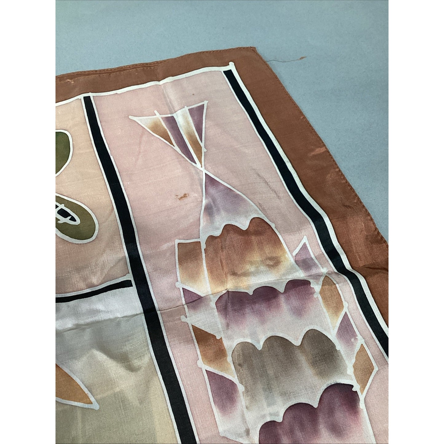 100% Silk Beach Themed Scarf W/ Shells, Fish And Fishermen - 60x16”