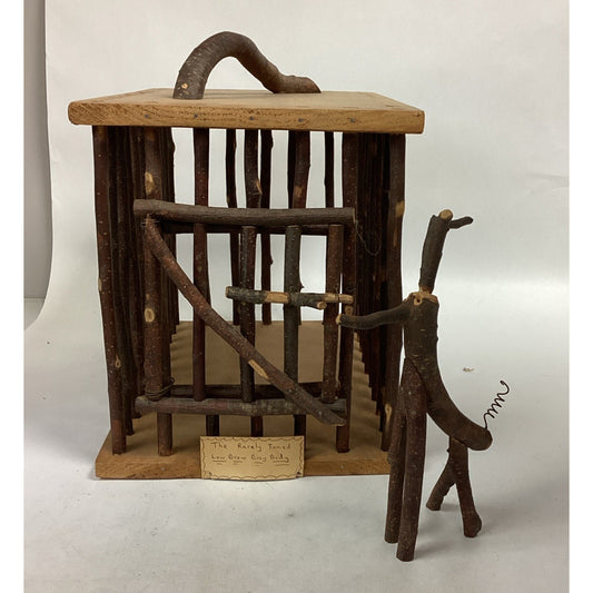 Handmade Wooden Cage With Carved Deer - Made By Wabi Wood Shop In Maine