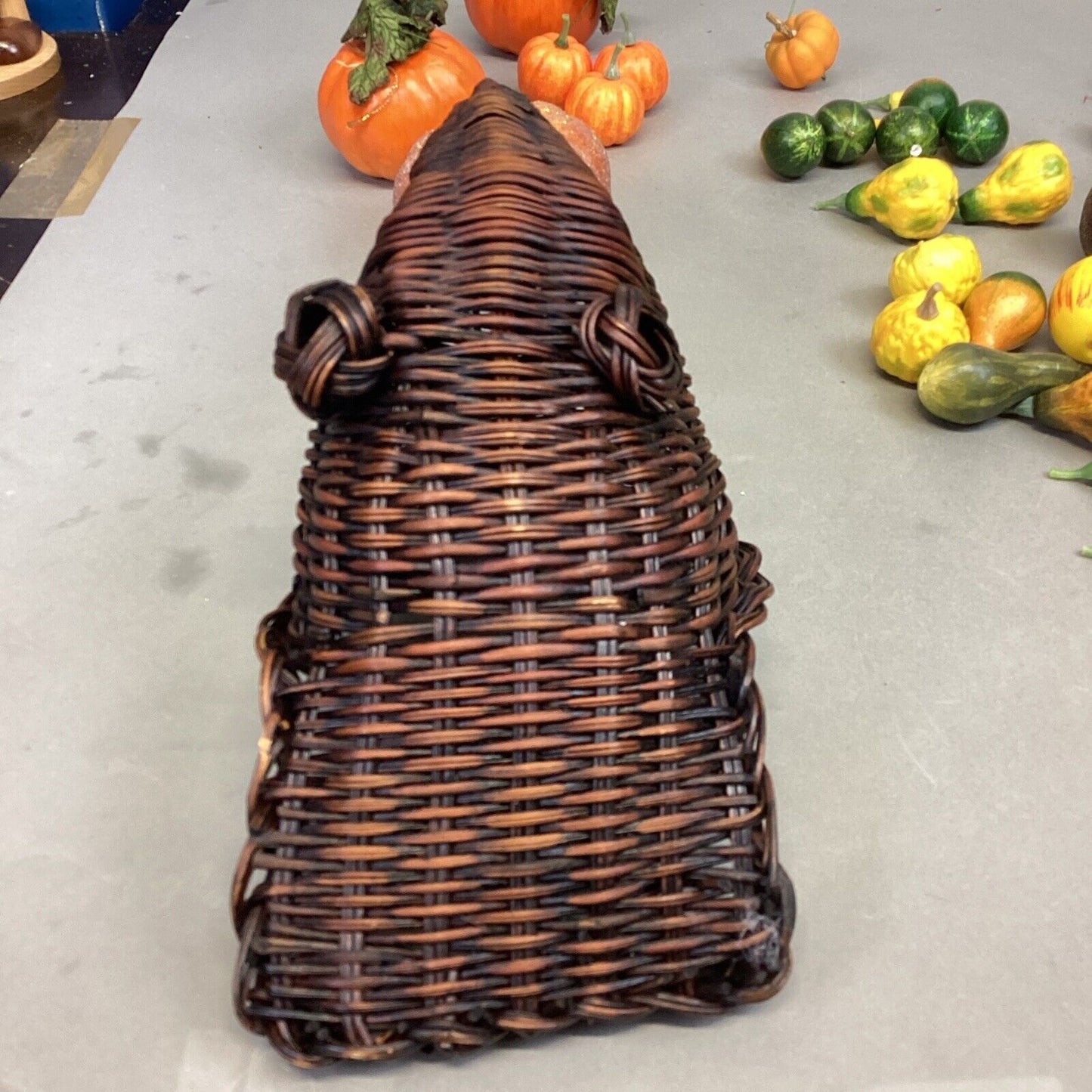 Wicker Vintage Cornucopia Horn Of Plenty Filled W/ 77 Fruits/Veggies/Pumpkins