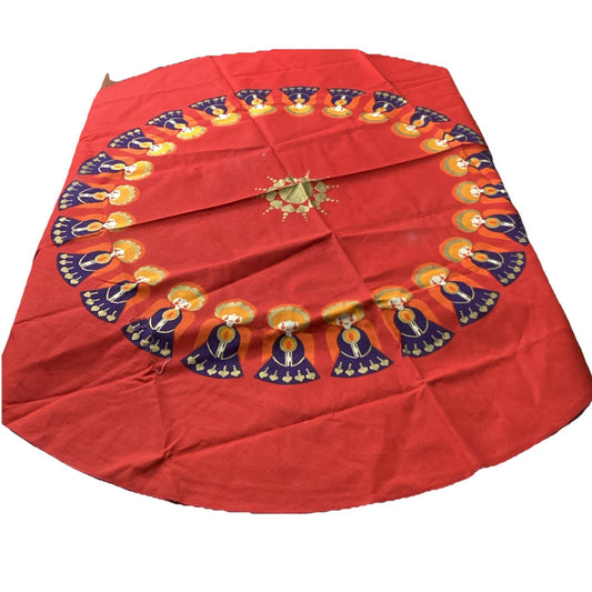 Vintage Round Christmas Angels Tree Skirt Or Tablecloth - 60”
