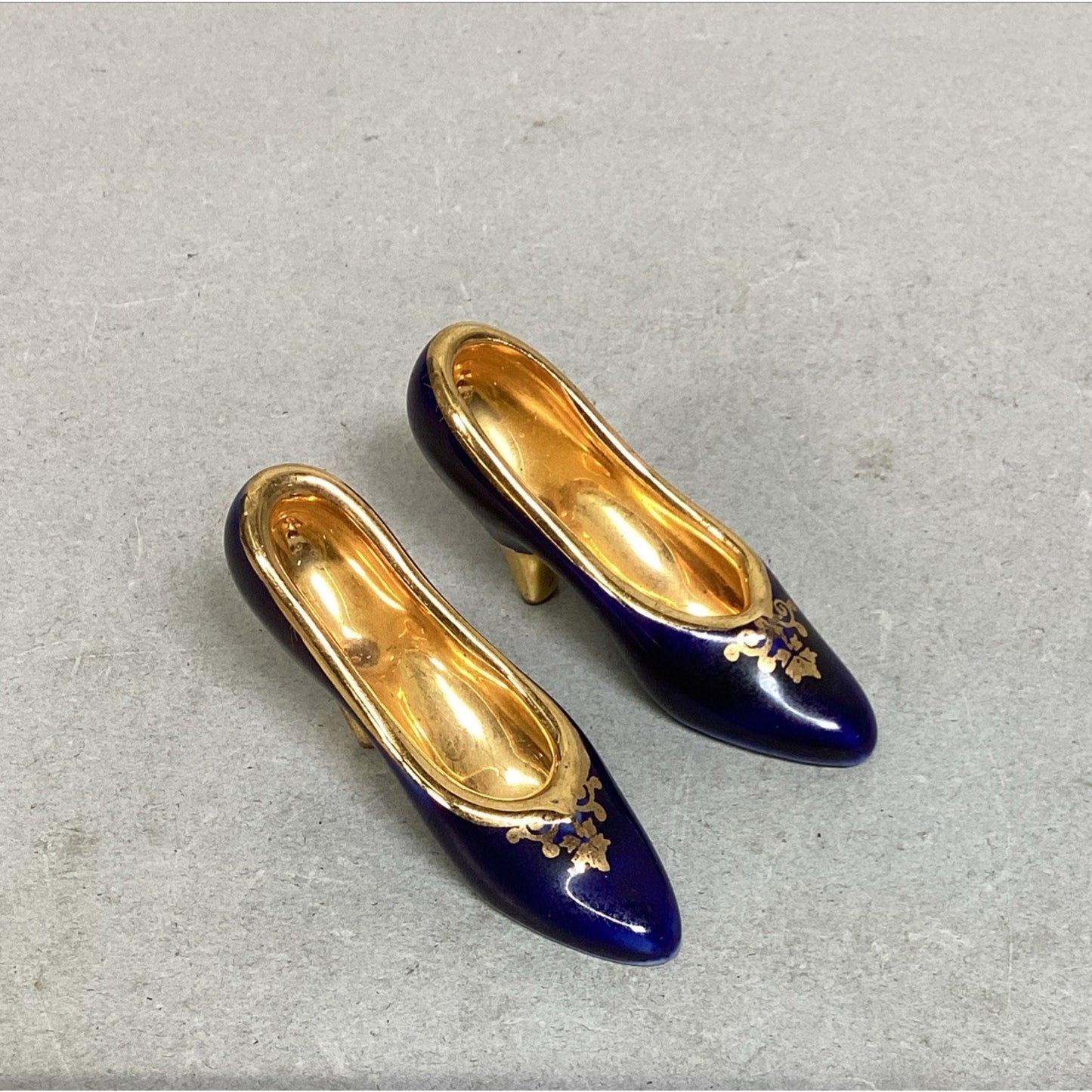Limoges France Miniature Cobalt Blue Shoes W/ Gold Trim