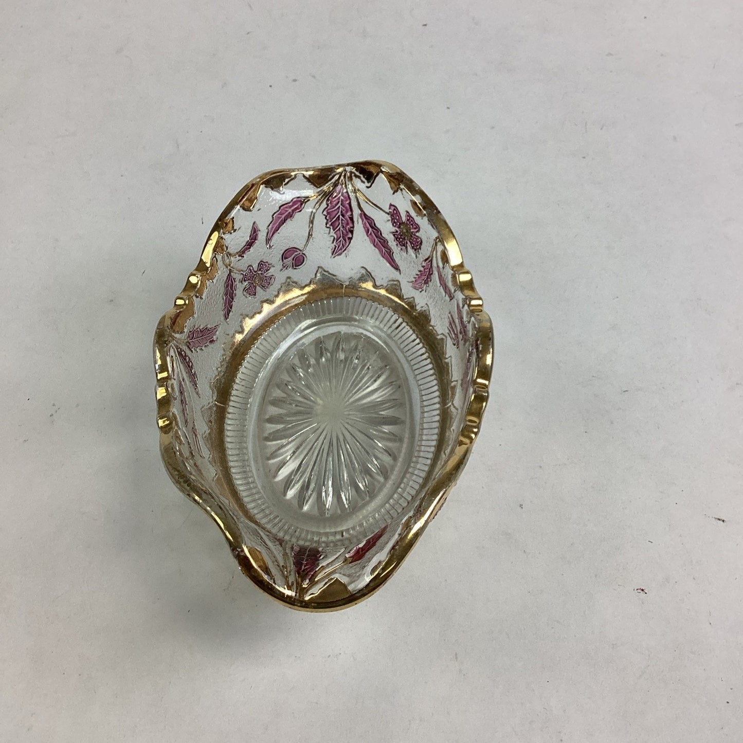 EAPG US Glass Co Rose Stain Delaware Pattern Master Berry Oval Bowl 5 5/8”