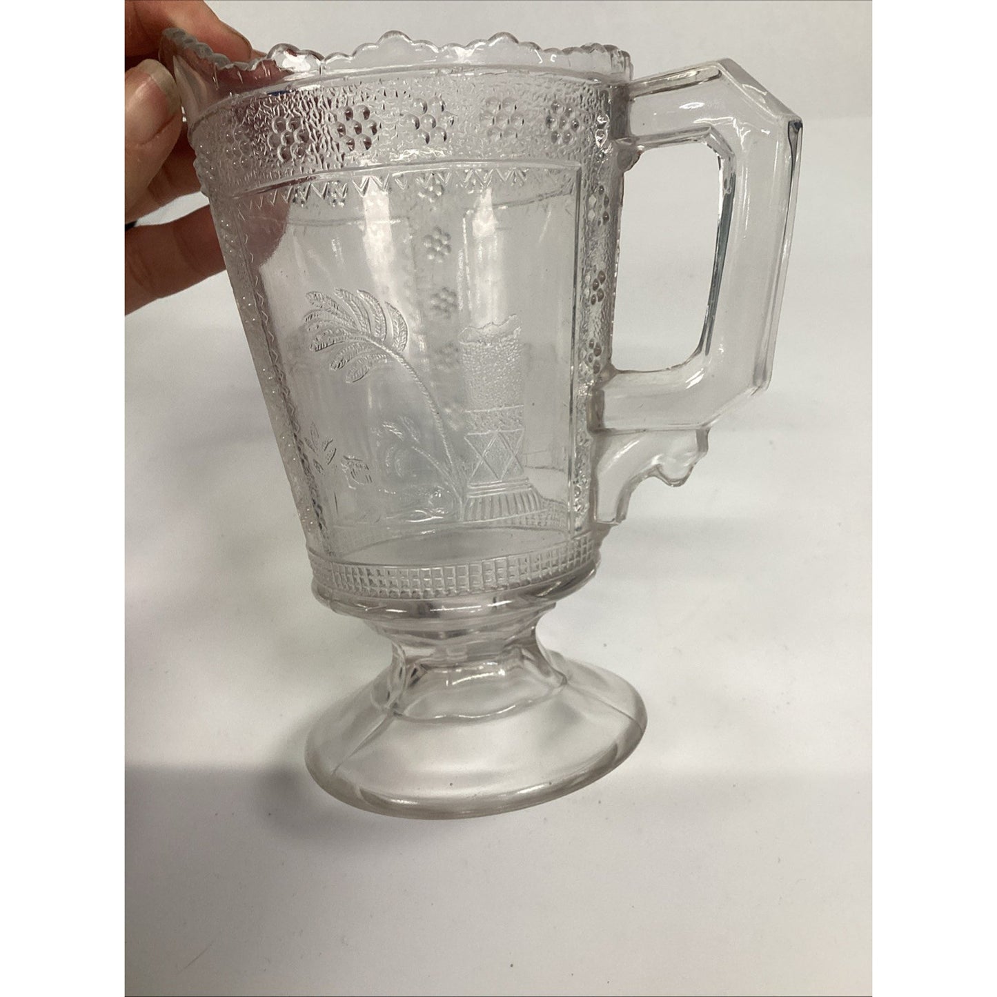 2 Antique Victorian 1880s Adams & Co. EAPG “Egyptian” Pattern Glass Pitcher – 6”