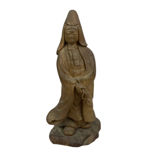 Wooden Hand Carved Chinese Figurine Guanyin - 16”H