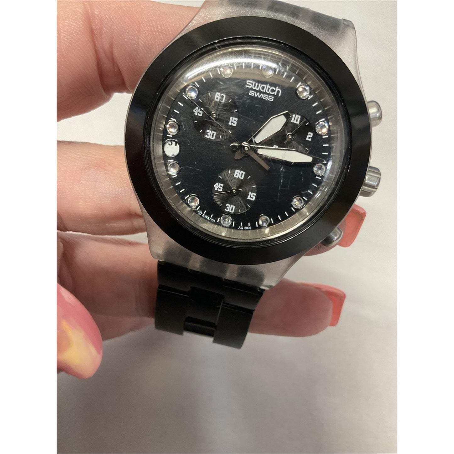 Swatch Irony Diaphane Chronograph Quartz Black Dial Stainless Steel Bracelet