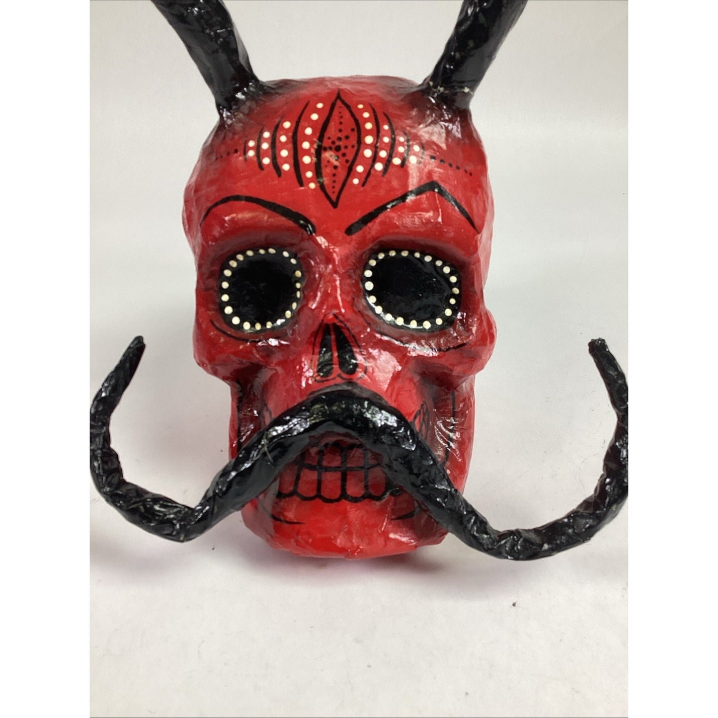Handmade Papier Mache Day Of The Dead Sugar Skull Devil/Demon Figure