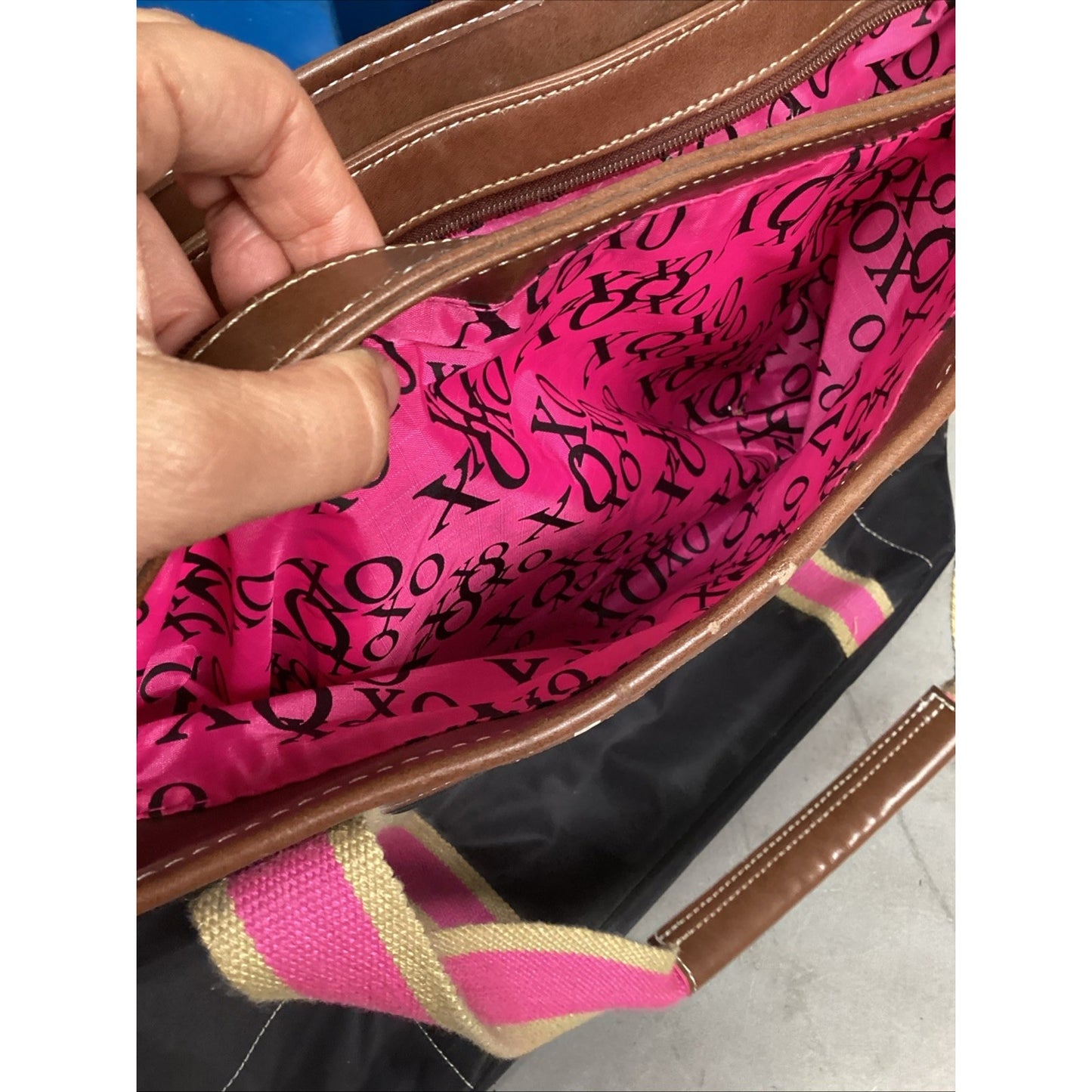 Vintage XOXO Pink Black Tote Bag - 18.5x14”