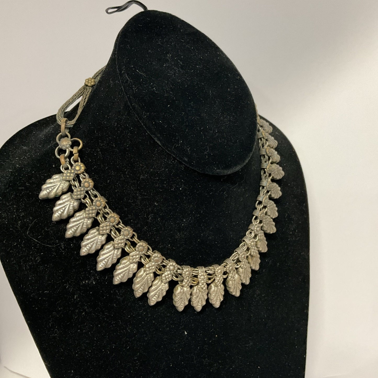 Vintage French Silver Fringe Necklace Ornate Floral Etruscan Revival Rare France