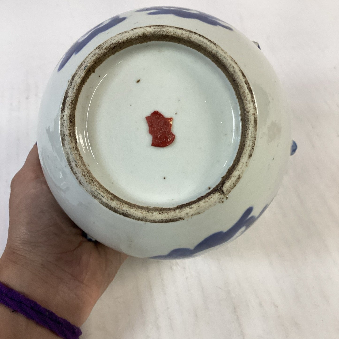 Antique 1851-1861 Chinese Blue And White Porcelain Kamcheng Covered Jar Qing Dyn