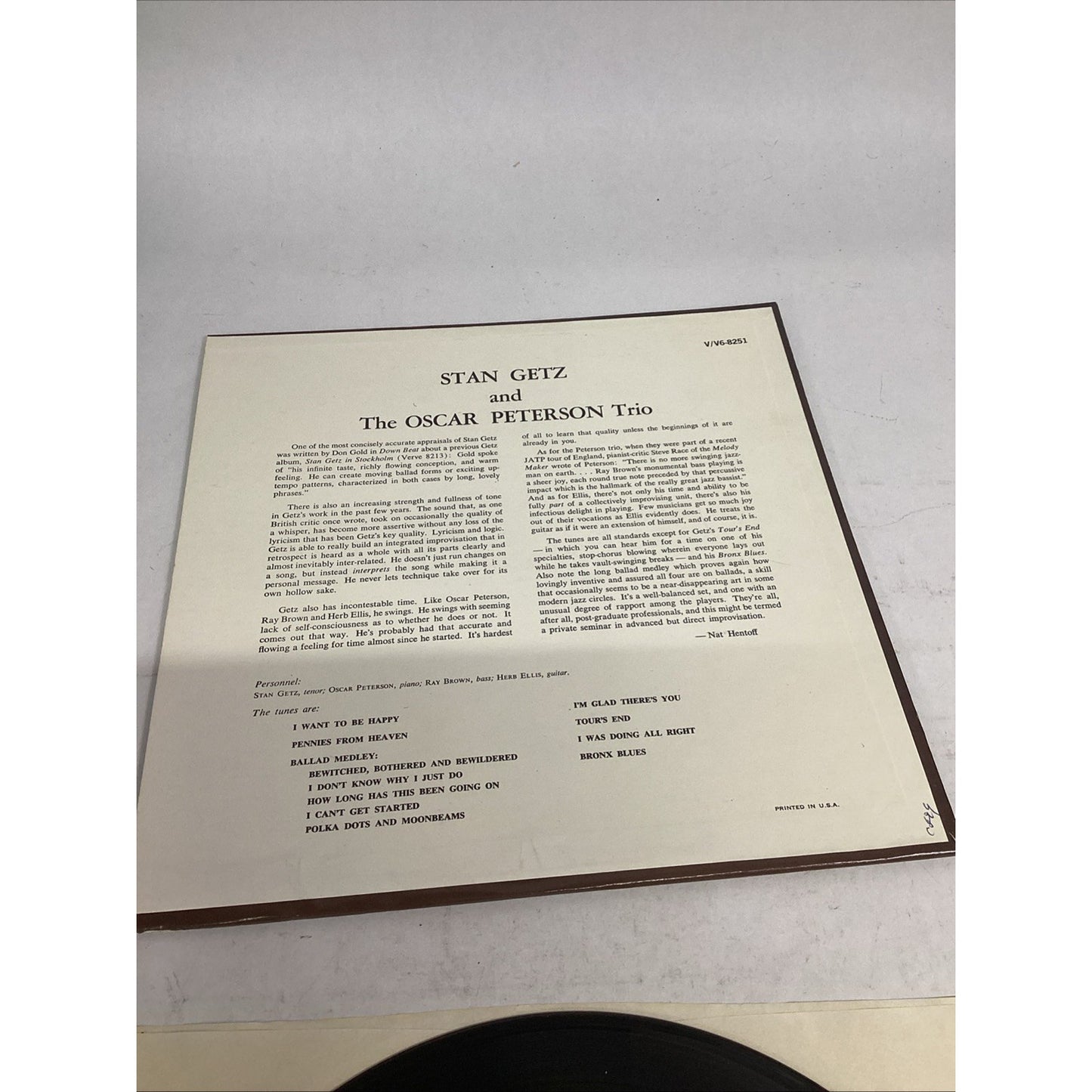 STAN GETZ AND THE OSCAR PETERSON TRIO VERVE STEREO EARLY PRESS V6-8251