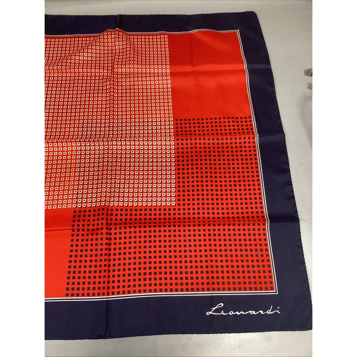 Leonardi Silk Red, White And Blue Scarf - 30x30”