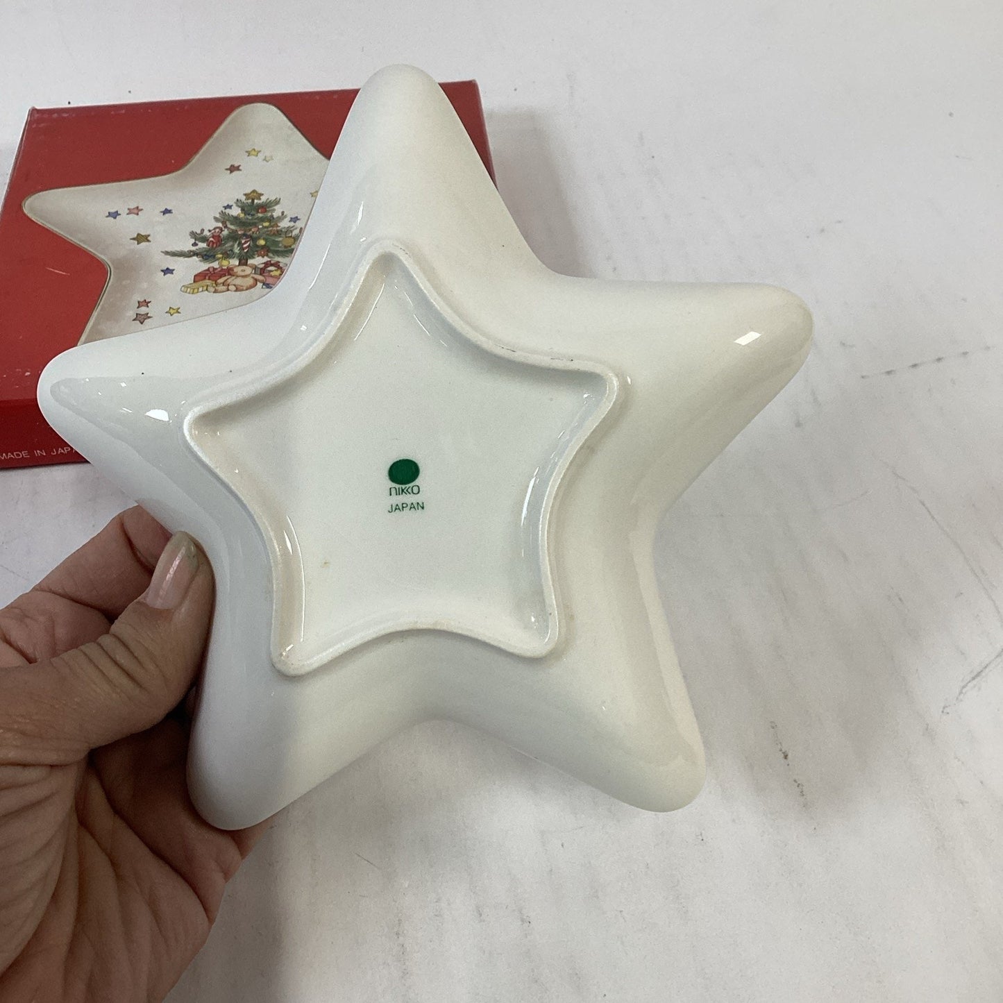 Nikko Japan Christmas Tree Dish Star Shaped Porcelain Trinket 6” Candy Dish
