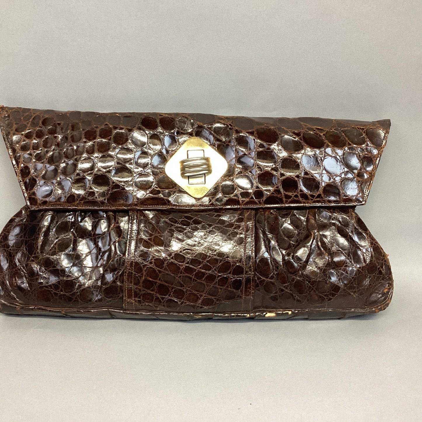 Vintage Genuine Alligator Skin Brown Leather Satchel Case