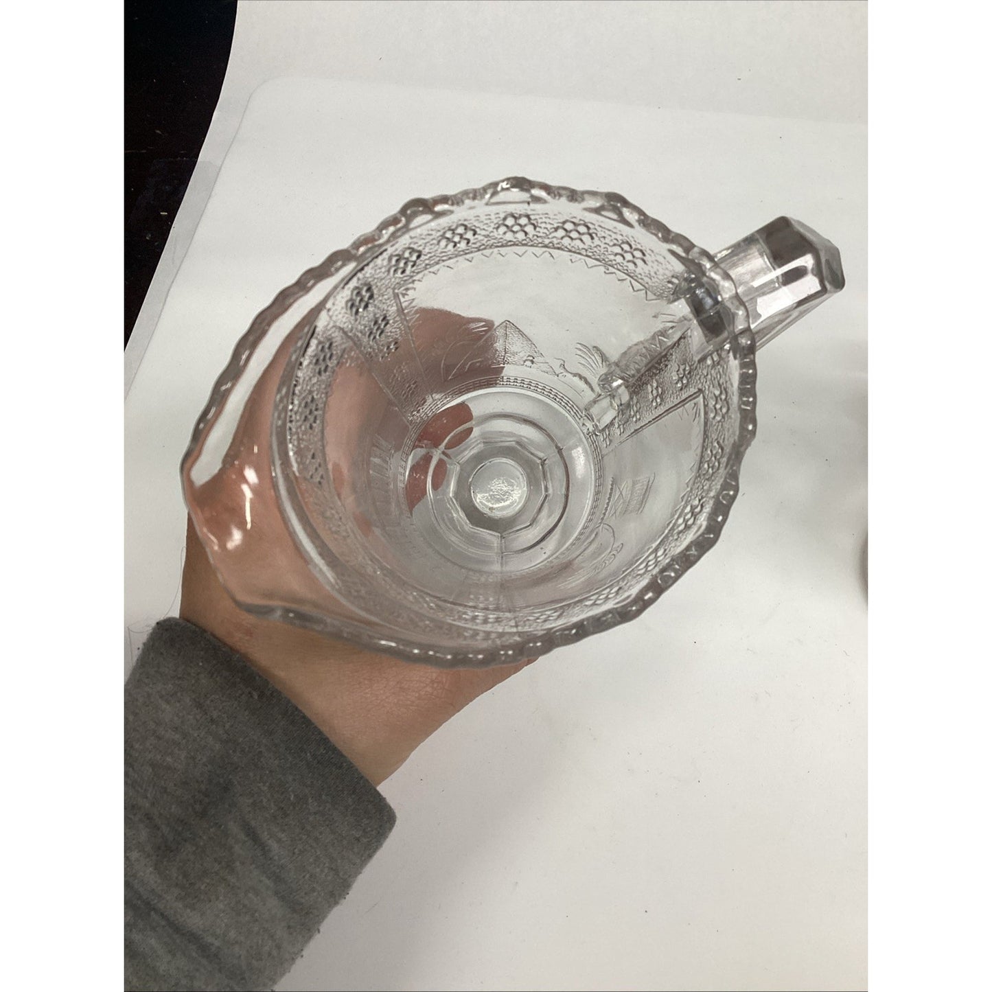 2 Antique Victorian 1880s Adams & Co. EAPG “Egyptian” Pattern Glass Pitcher – 6”