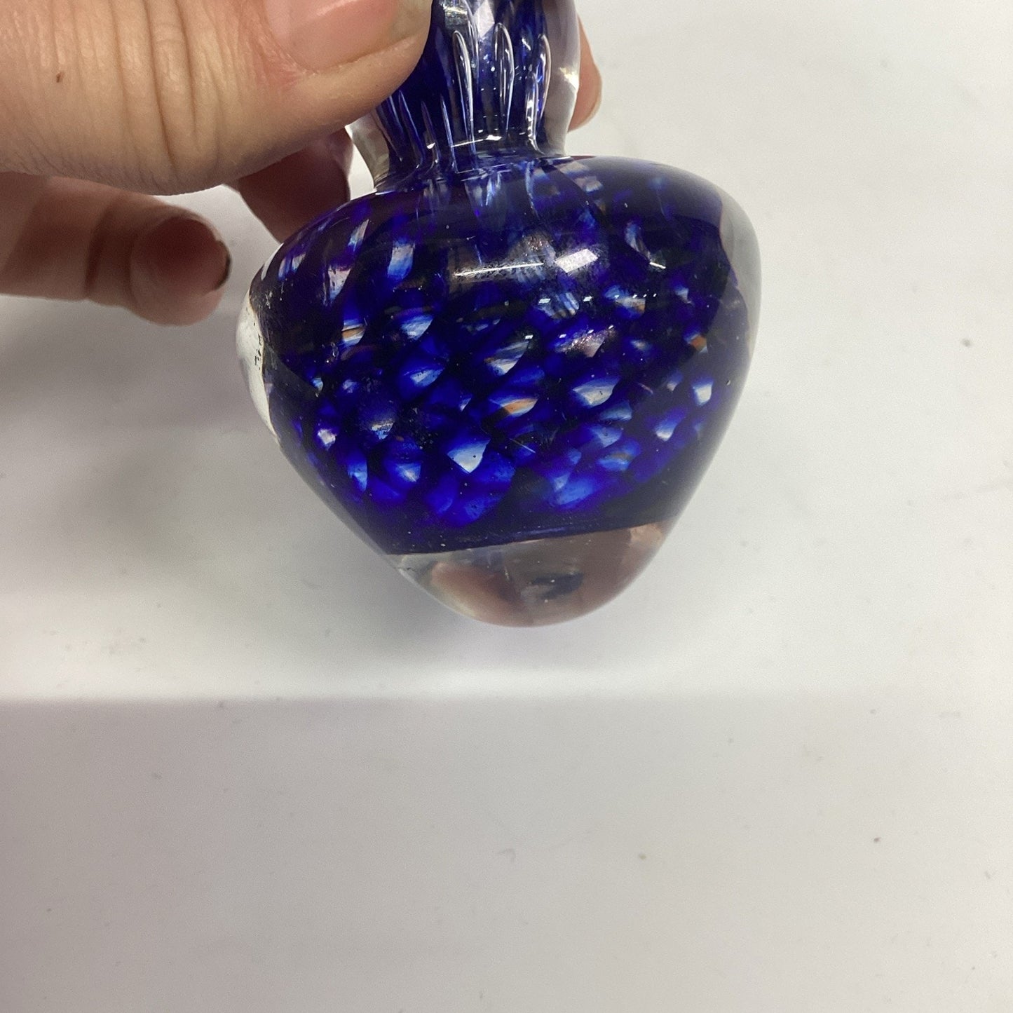 Hand Blown Glass Cobalt Blue Swirl Sculptural Paperweight
