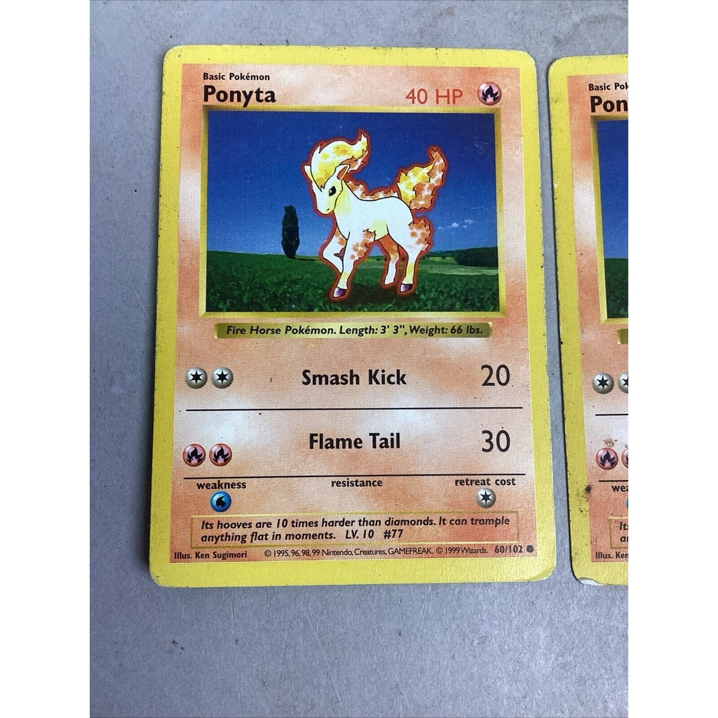 Set Of 2 Pokemon 1st Edition Base Set Shadowless Ponyta 60/102