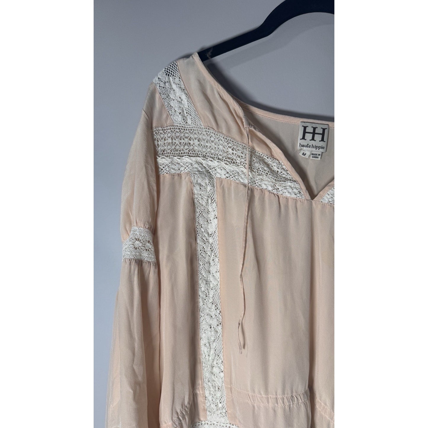 Haute Hippie Peach And Lace Blouse Shirt Size M