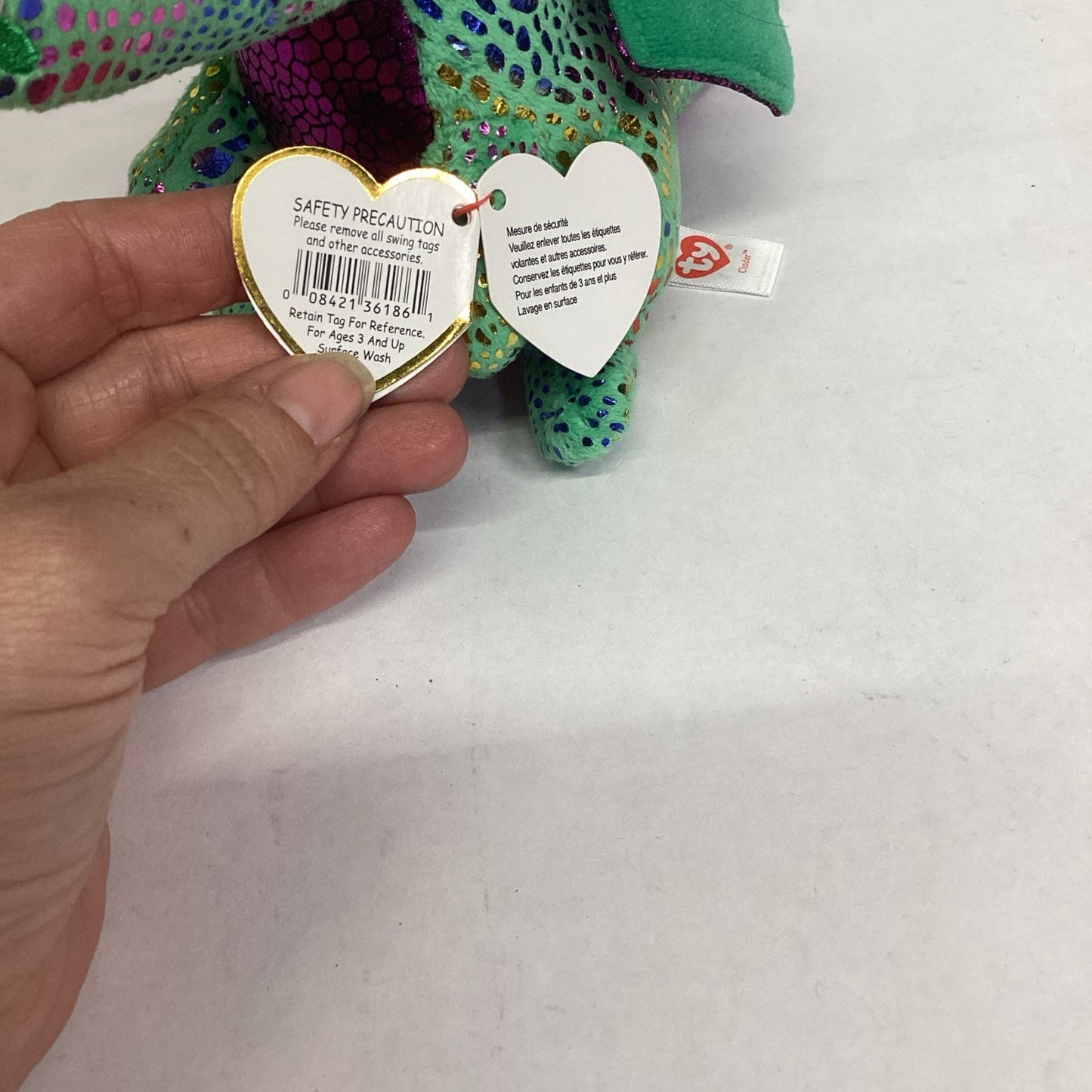 Ty Beanie Boos Cinder the Green And Purple Dragon Plush Toy Collectible