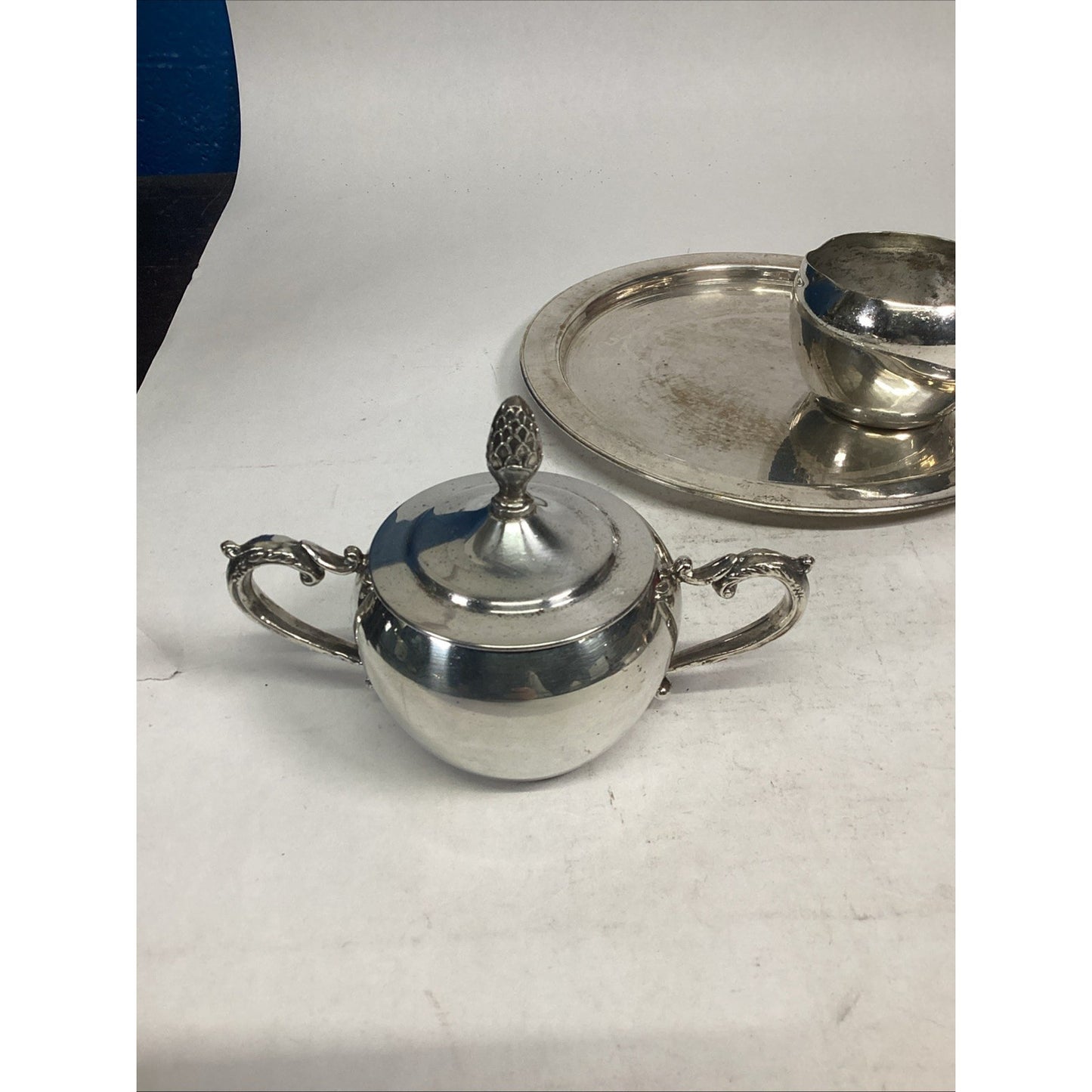 Vintage Leonard Silverplate Lidded Sugar and Creamer Set Pineapple Top