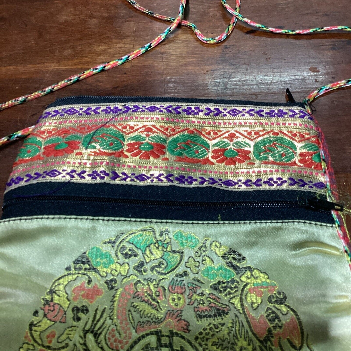Multicolored Asian Silky Cross Body Purse Bag With 2 Pockets