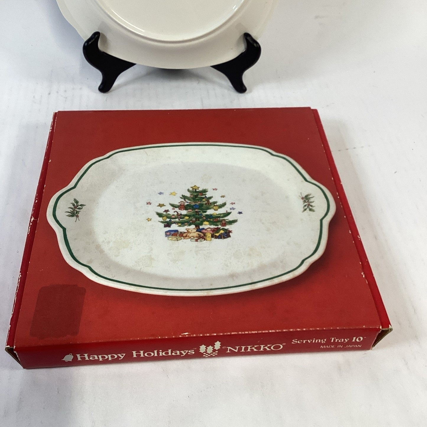 VTG Nikko Happy Holidays Cake Cookie Plate Tray Serving Dish Christmas Tree 10"