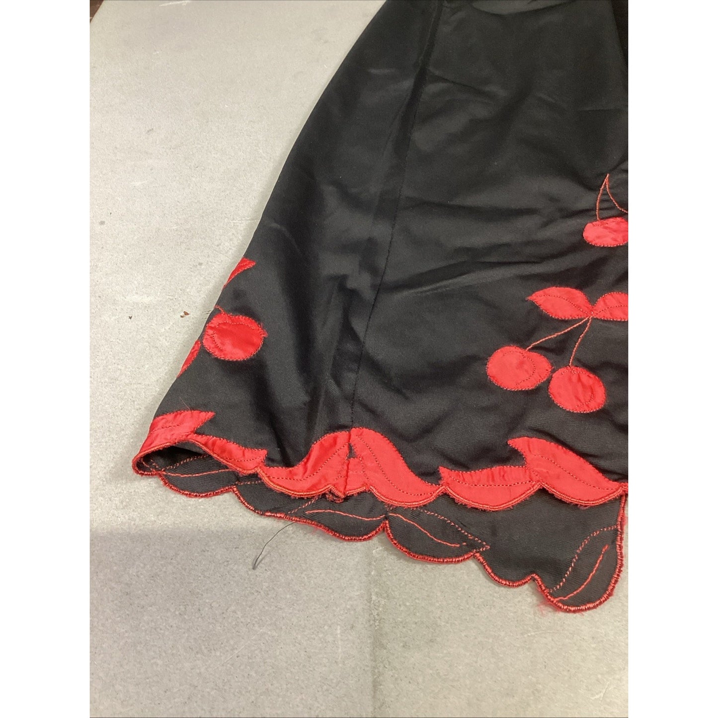 Black Half Slip With Embroidered Red Cherries - Medium