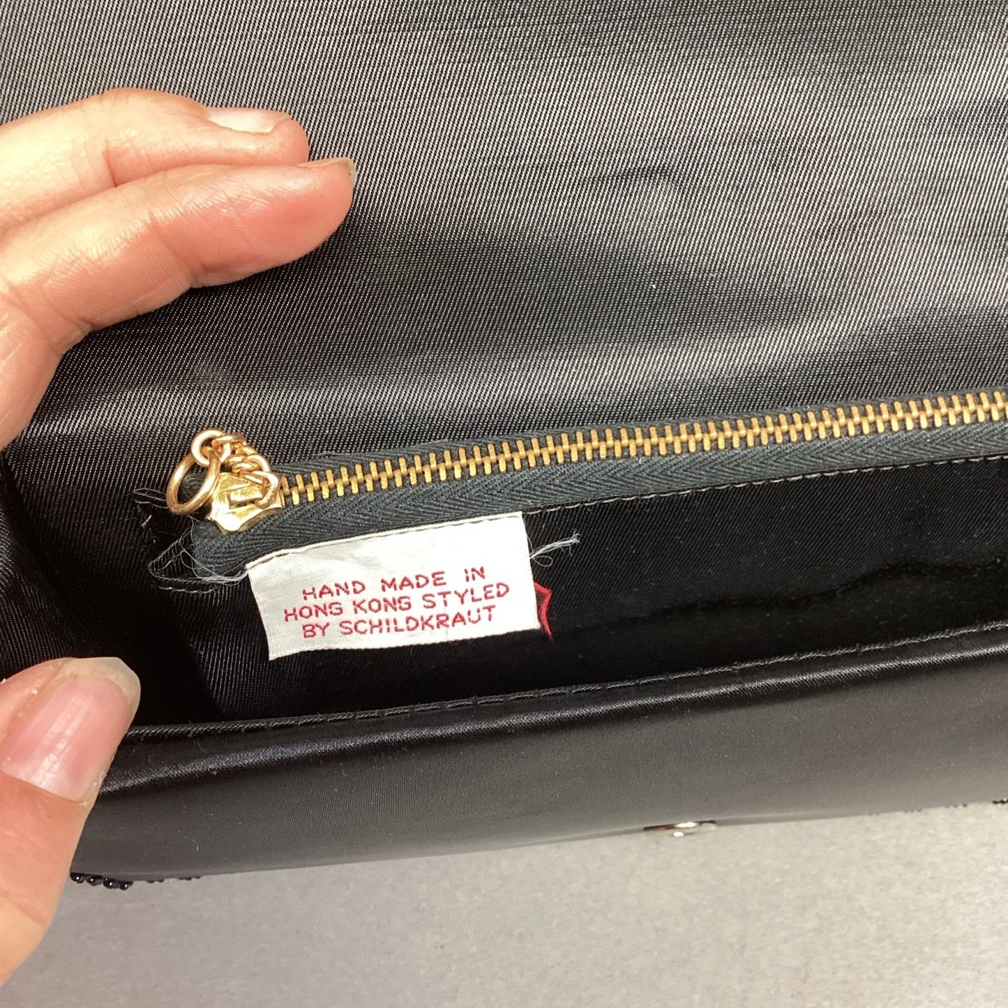 Schildkraut Handmade Black Beaded Floral Clutch Wristlet Wallet