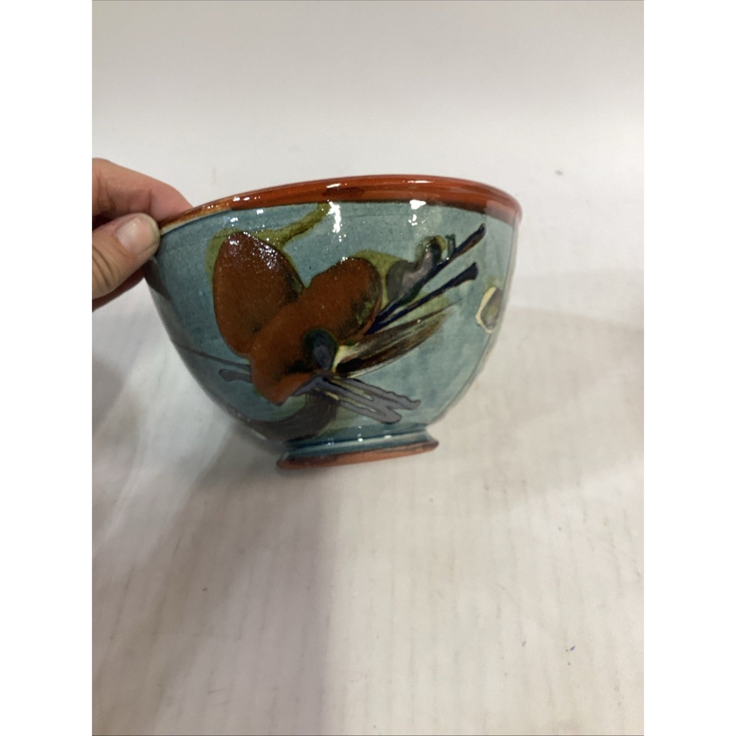 Lot Of 3 Hand Painted Glazed Pottery Bowls - 3.75”Hx6.5”D