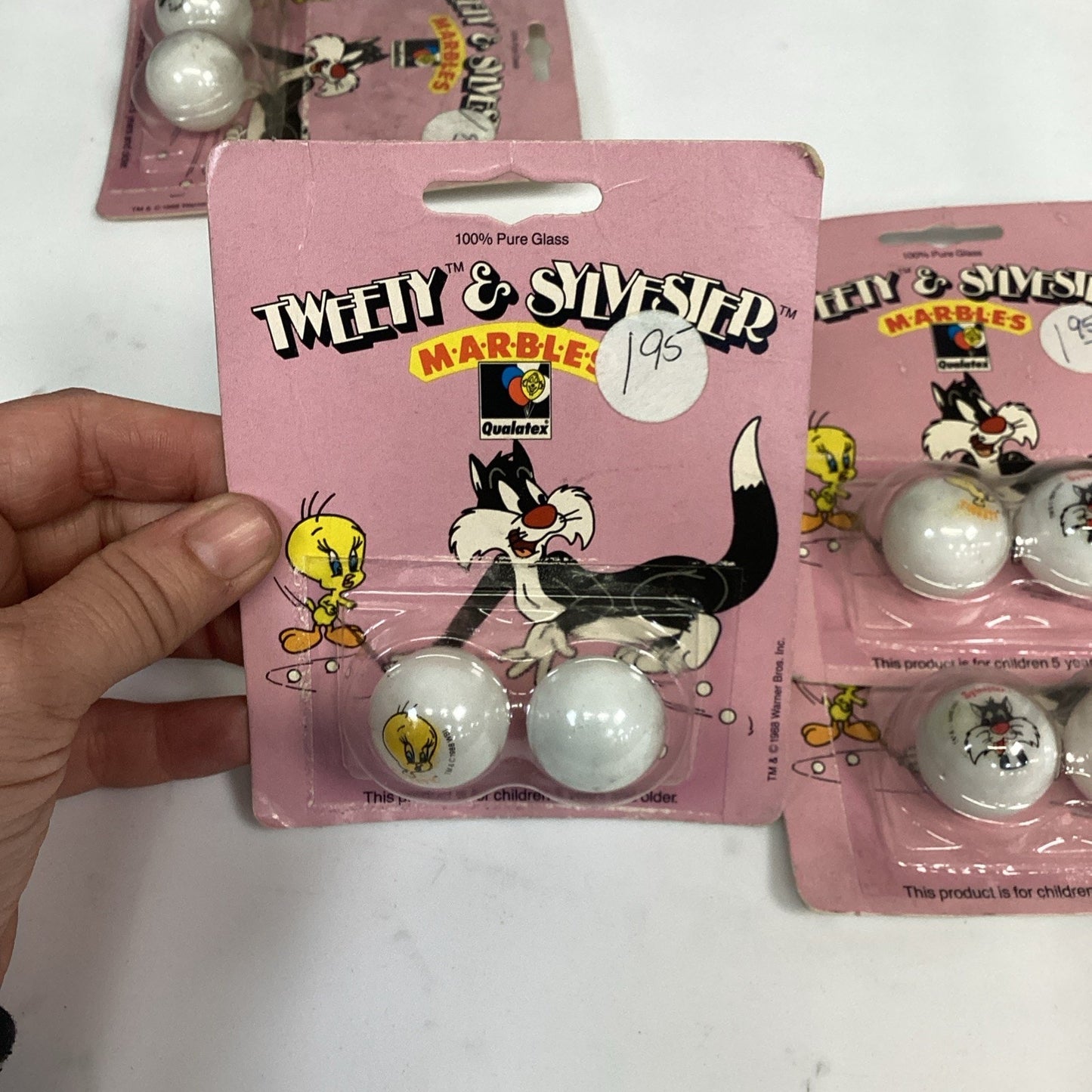 Lot Of 6 - 1988 Tweety & Sylvester Home Tweet Home 100% Pure Glass Marbles
