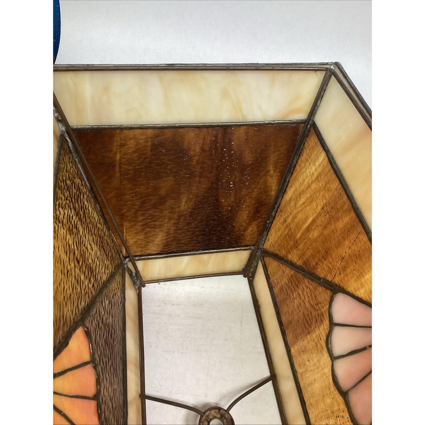 Vintage Stained Glass Lamp Shade With Seashell Design - 15.5x8.5x7.5”